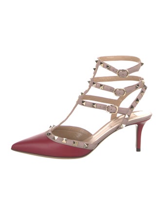 Valentino Rockstud Accents Leather T-Strap Pumps