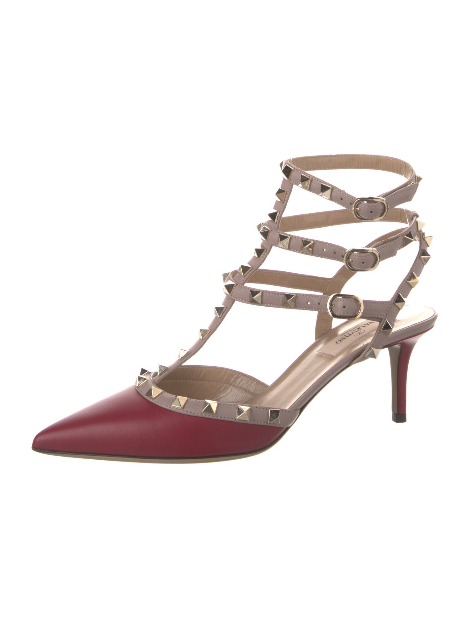 Valentino Rockstud Accents Leather T-Strap Pumps