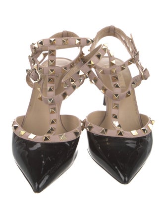 Valentino Rockstud Accents Patent Leather T-Strap Pumps