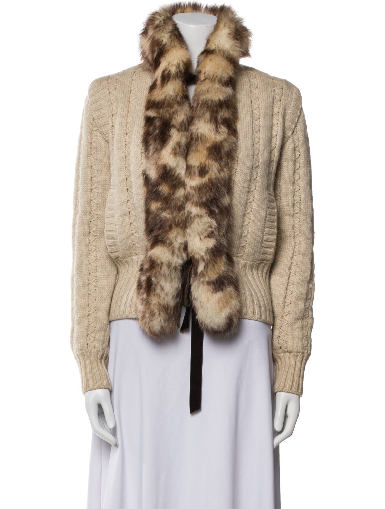 Valentino Cashmere Colorblock Pattern Fur Jacket