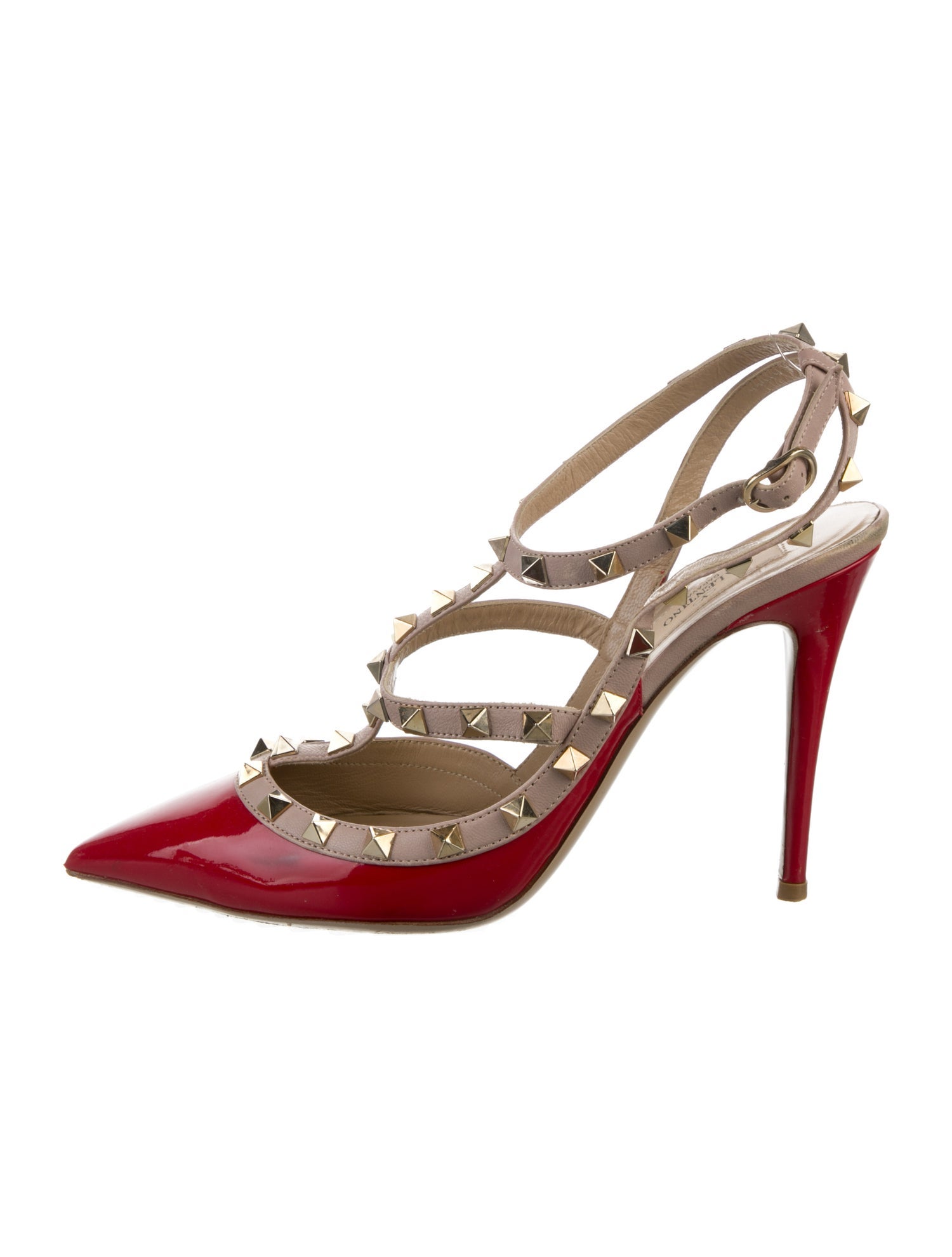 Valentino Rockstud Accents Patent Leather T-Strap Pumps
