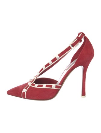 Valentino Rockstud Accents Suede T-Strap Pumps