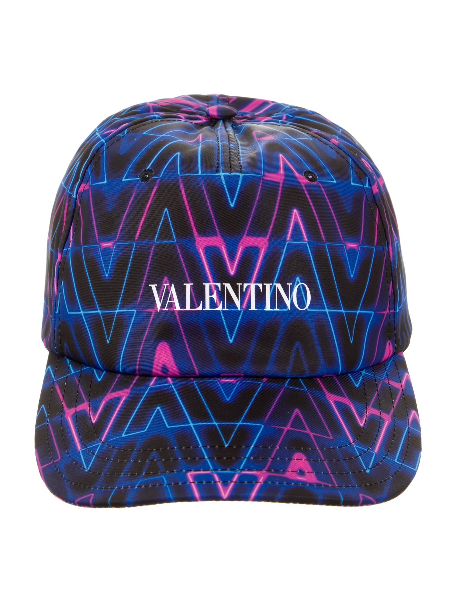 Valentino Men's Blue Pattern Printed Nylon Baseball Cap