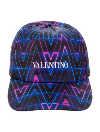 Valentino Men's Blue Pattern Printed Nylon Baseball Cap