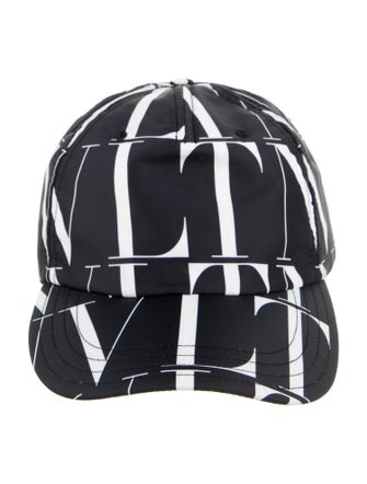 Valentino Men's Black Pattern Printed Nylon Baseball Cap