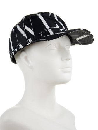 Valentino Men's Black Pattern Printed Nylon Baseball Cap