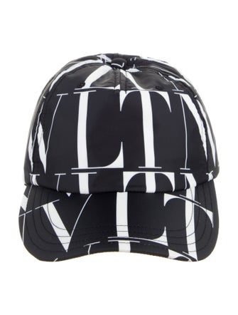 Valentino Men's Black Pattern Printed Nylon Baseball Cap