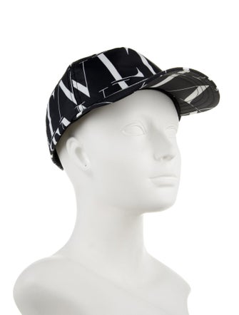Valentino Men's Black Pattern Printed Nylon Baseball Cap
