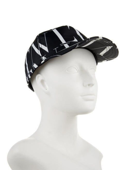 Valentino Men's Black Pattern Printed Nylon Baseball Cap