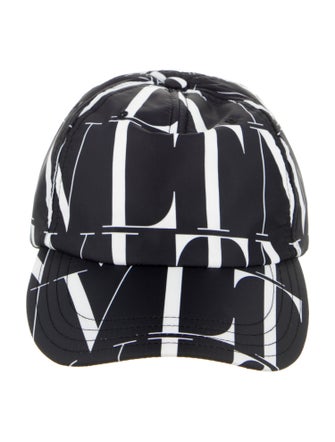 Valentino Men's Black Pattern Printed Nylon Baseball Cap