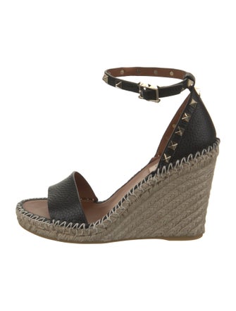 Valentino Leather Studded Accents Espadrilles
