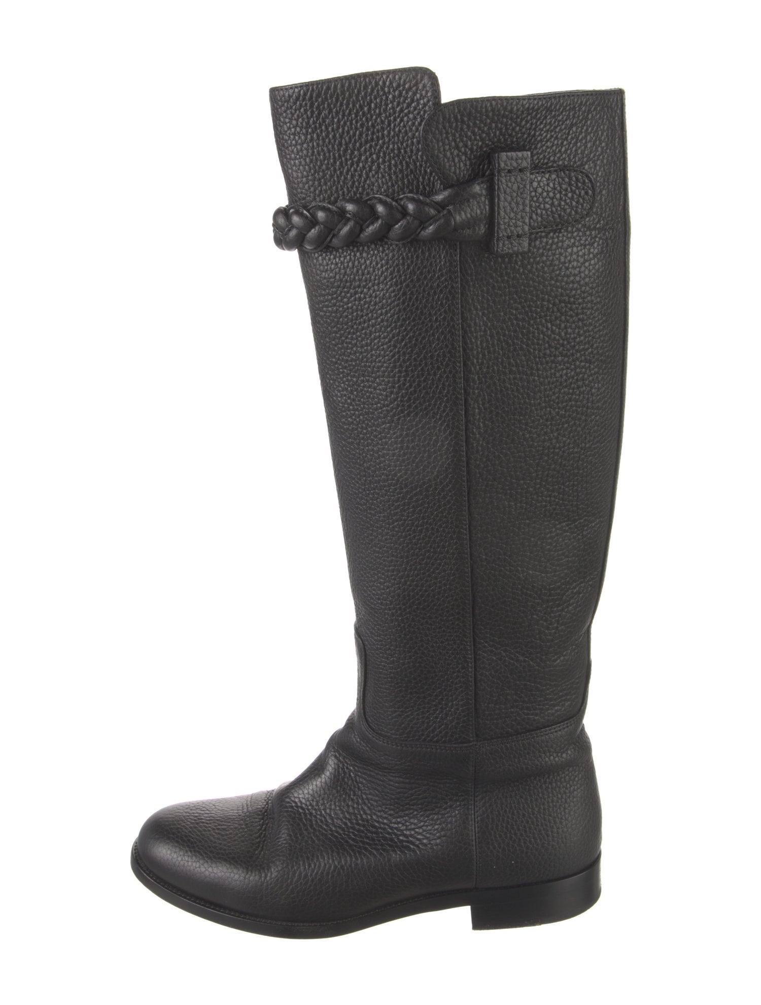 Valentino Leather Fringe Trim Accent Riding Boots