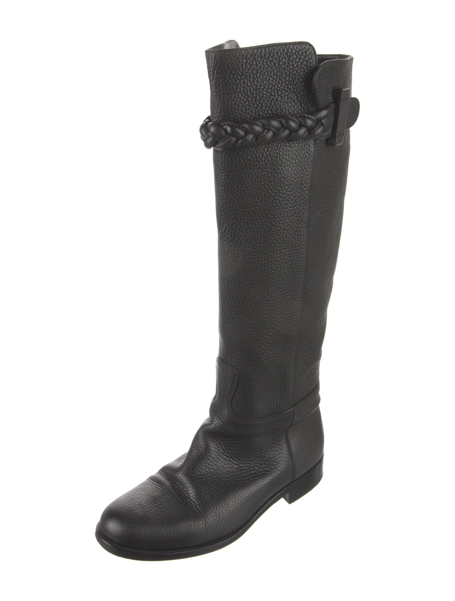 Valentino Leather Fringe Trim Accent Riding Boots