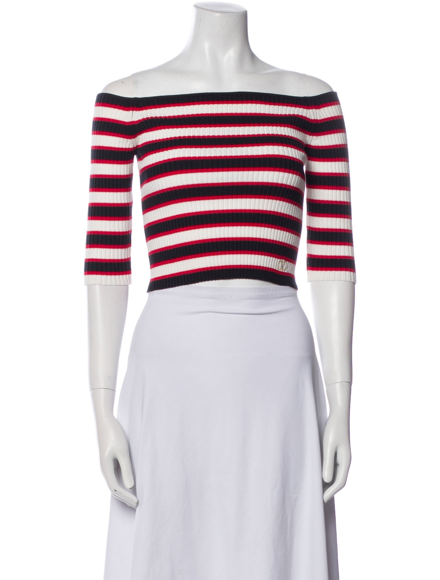 Valentino Striped Off-The-Shoulder Crop Top