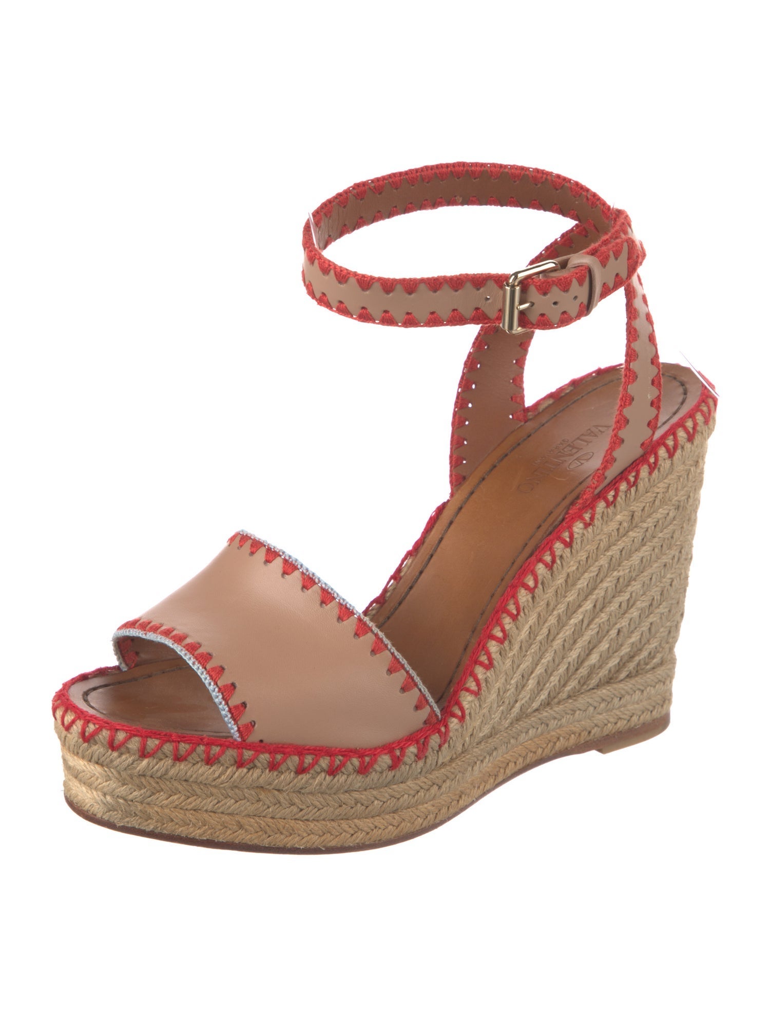 Valentino Leather Whipstitch Trim Espadrilles