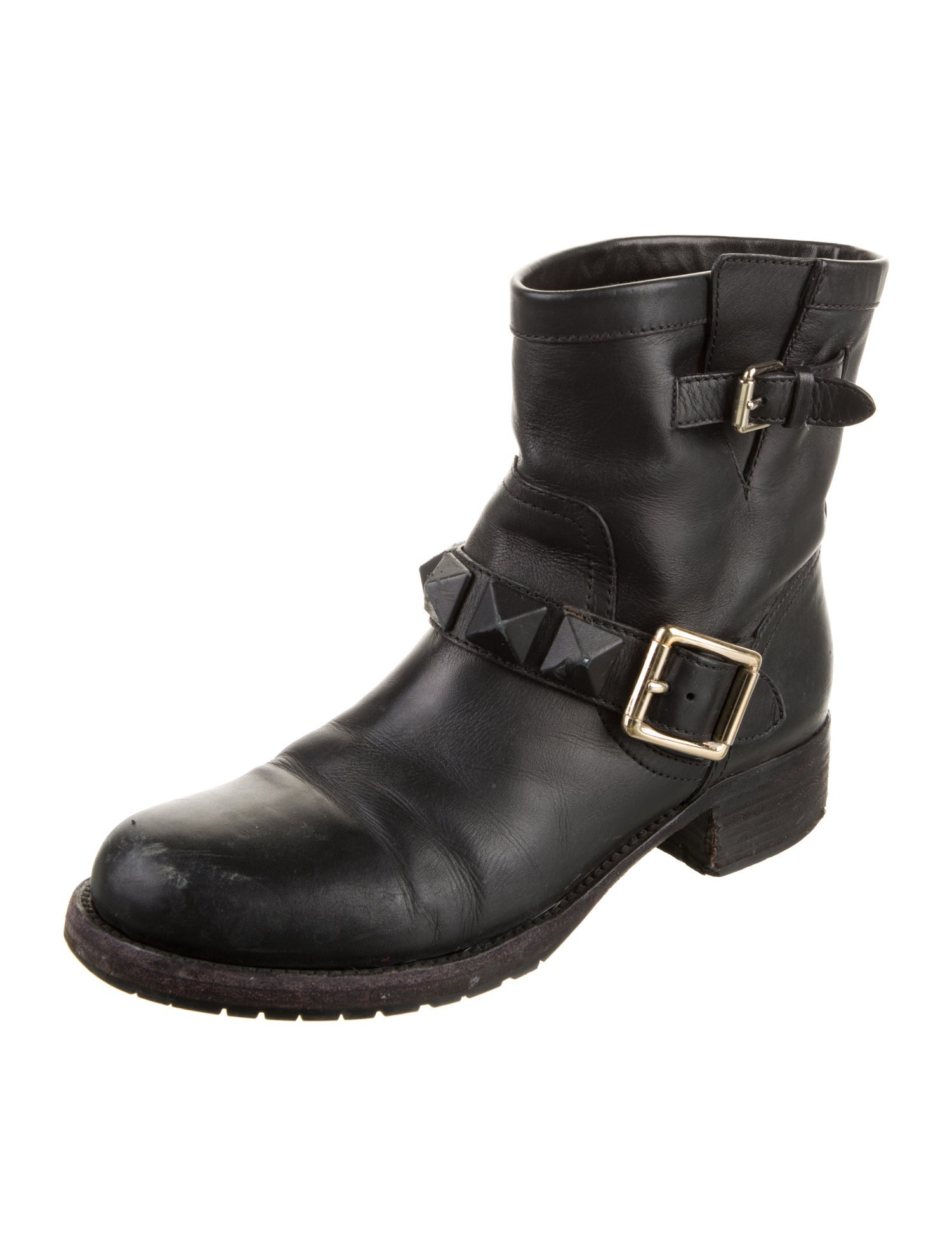 Valentino Leather Studded Accents Moto Boots