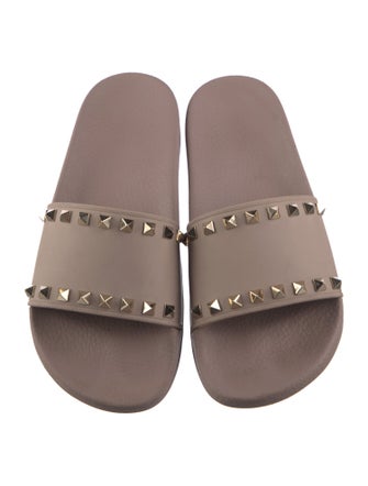 Valentino Rockstud Accents Leather Slides