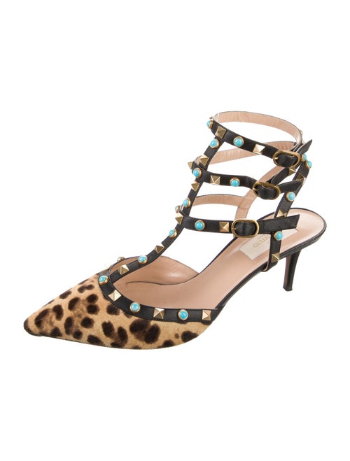 Valentino Rockstud Accents Ponyhair T-Strap Pumps