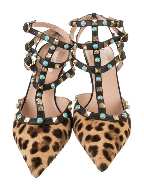 Valentino Rockstud Accents Ponyhair T-Strap Pumps
