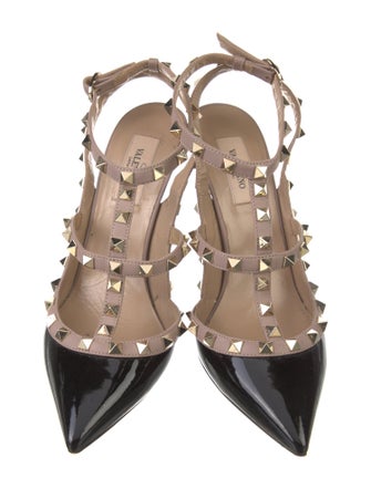 Valentino Rockstud Accents Patent Leather T-Strap Pumps