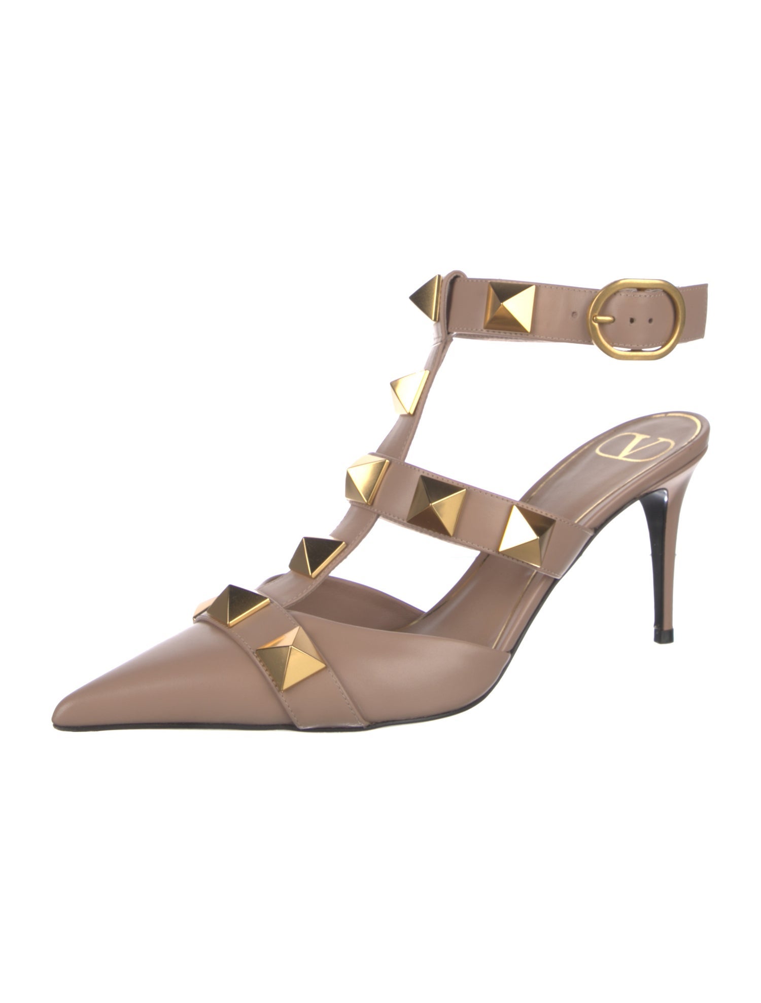 Valentino Rockstud Accents Leather T-Strap Pumps