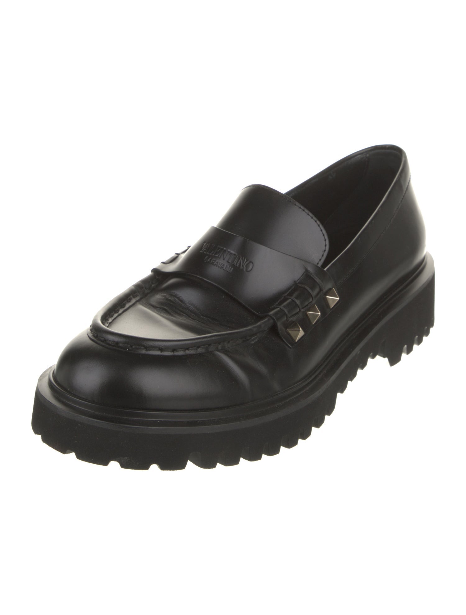 Valentino Rockstud Accents Leather Loafers