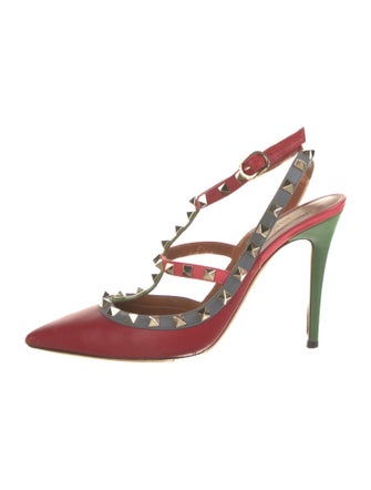 Valentino Rockstud Accents Leather T-Strap Pumps