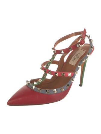 Valentino Rockstud Accents Leather T-Strap Pumps