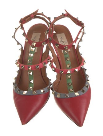 Valentino Rockstud Accents Leather T-Strap Pumps