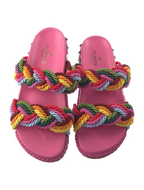 Valentino Rockstud Accents Colorblock Pattern Slides