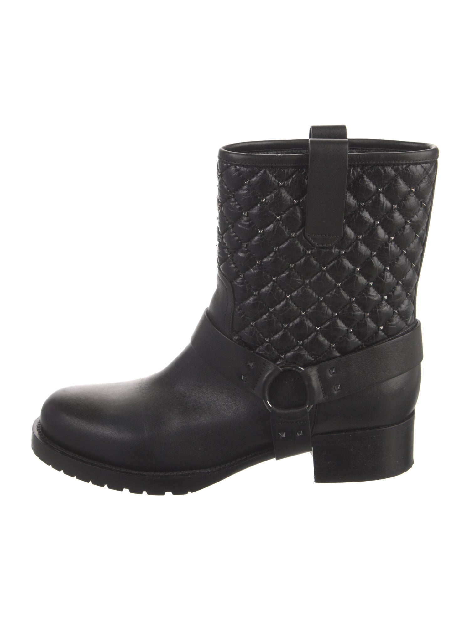 Valentino Leather Studded Accents Moto Boots