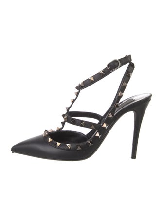 Valentino Rockstud Accents Leather T-Strap Pumps