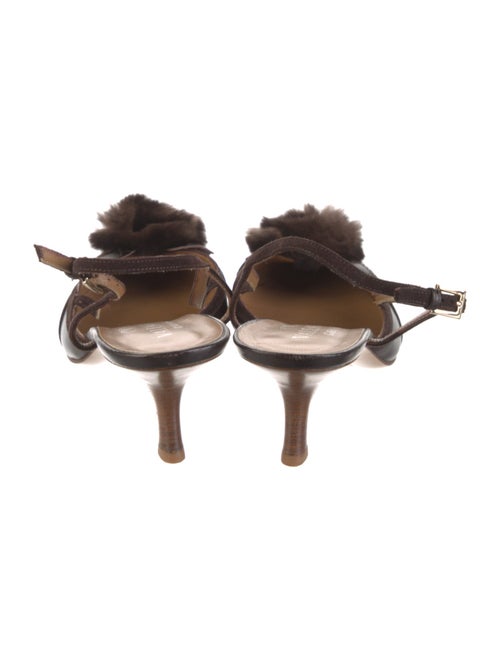 Valentino Leather Fur Trim Slingback Pumps