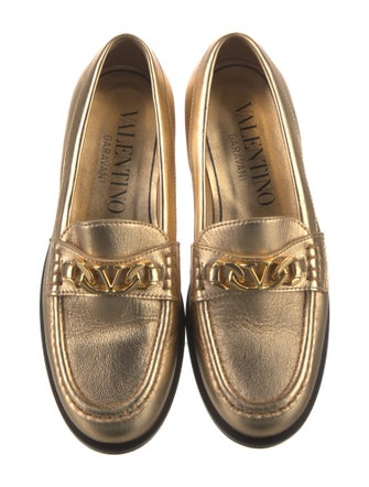 Valentino Leather Chain-Link Accents Loafers