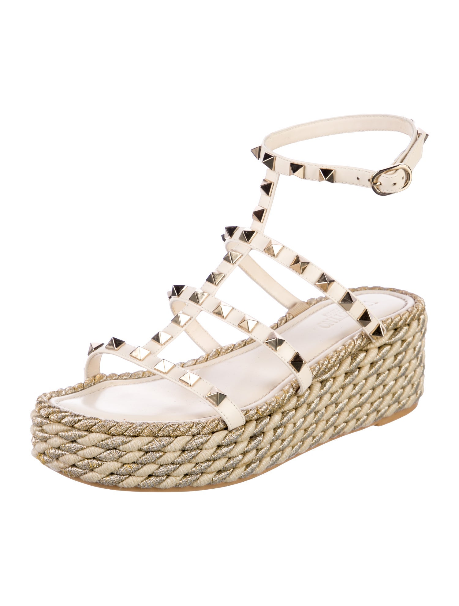 Valentino Rockstud Accents Leather Espadrilles