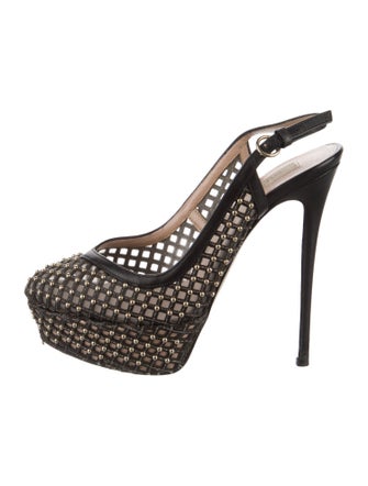 Valentino Leather Studded Accents Slingback Pumps