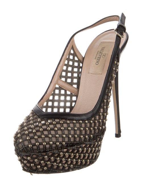 Valentino Leather Studded Accents Slingback Pumps