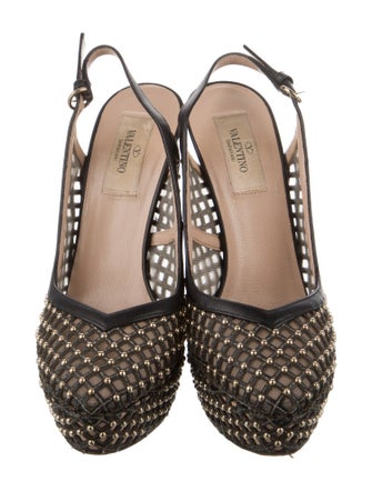 Valentino Leather Studded Accents Slingback Pumps