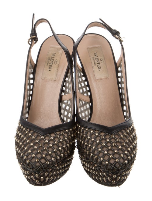 Valentino Leather Studded Accents Slingback Pumps