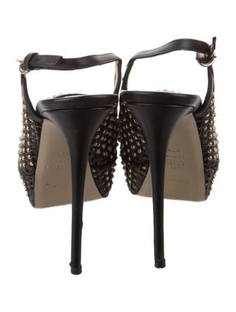 Valentino Leather Studded Accents Slingback Pumps