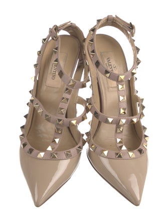 Valentino Rockstud Accents Patent Leather T-Strap Pumps
