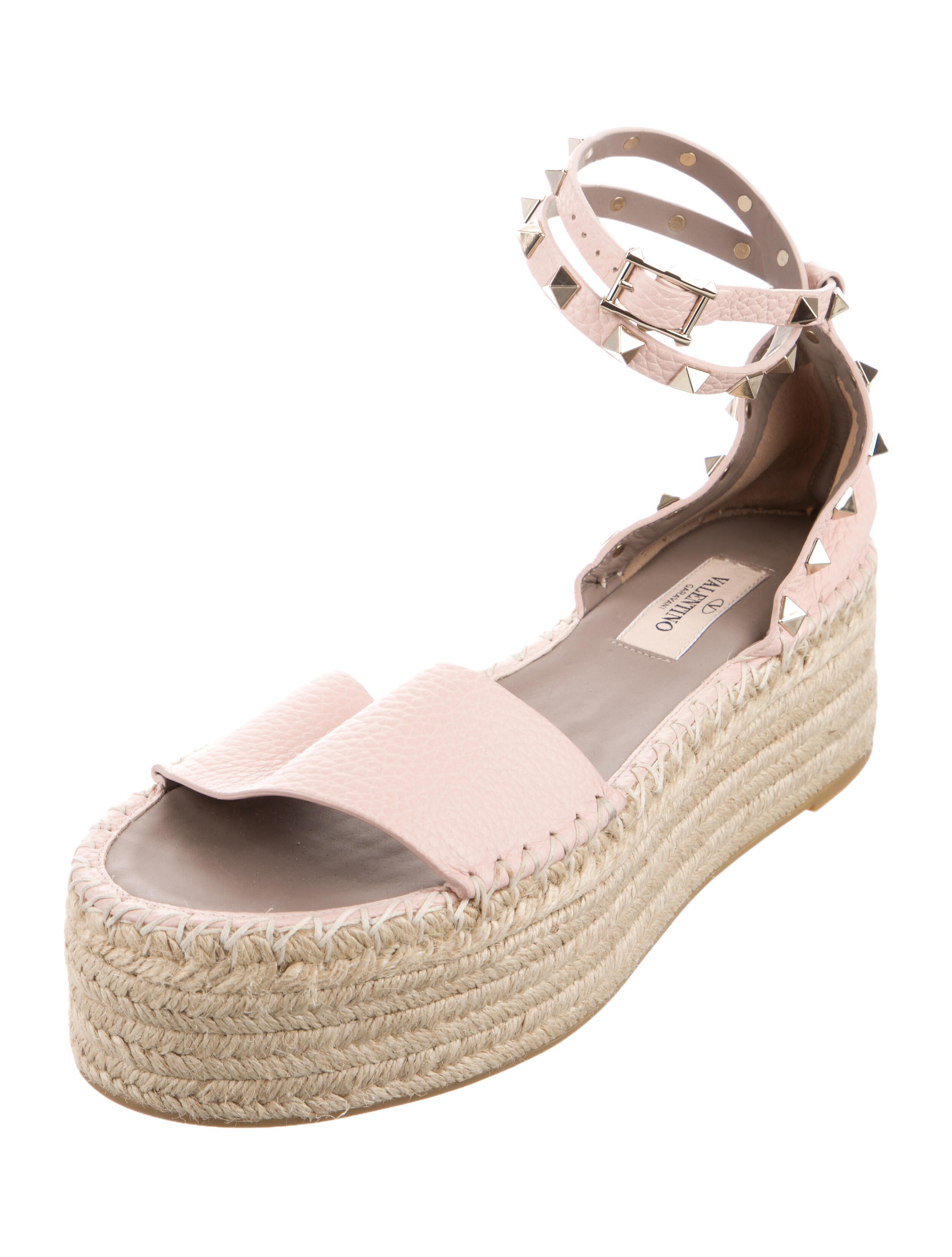 Valentino Rockstud Accents Leather Espadrilles