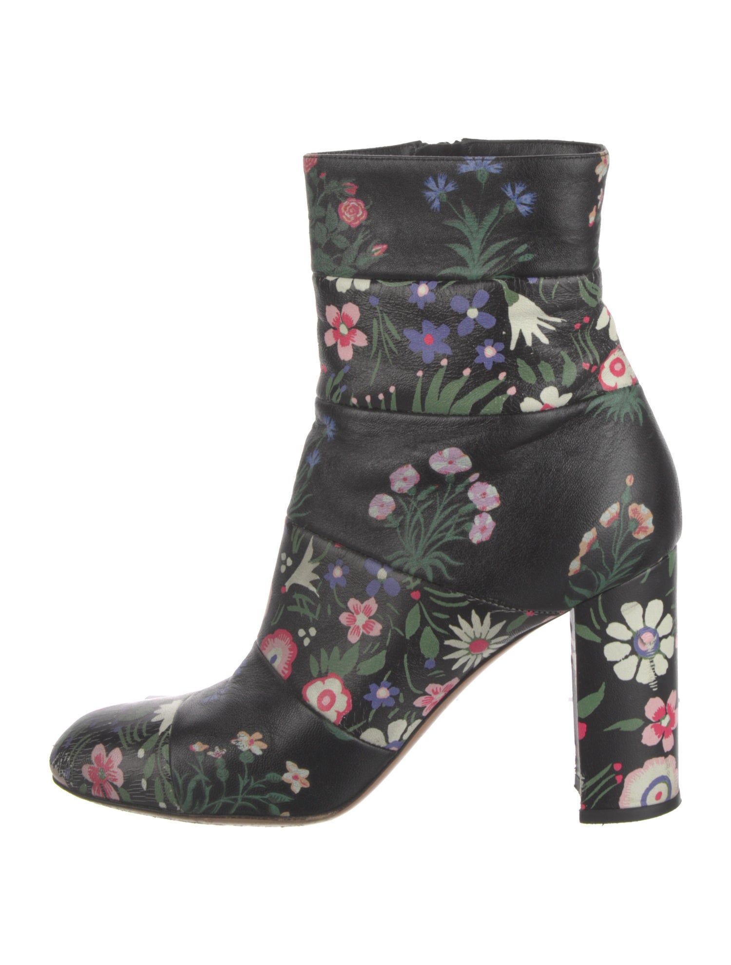 Valentino Leather Floral Print Boots