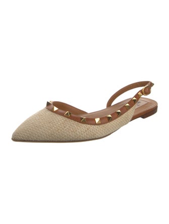 Valentino Rockstud Accents Raffia Slingback Flats