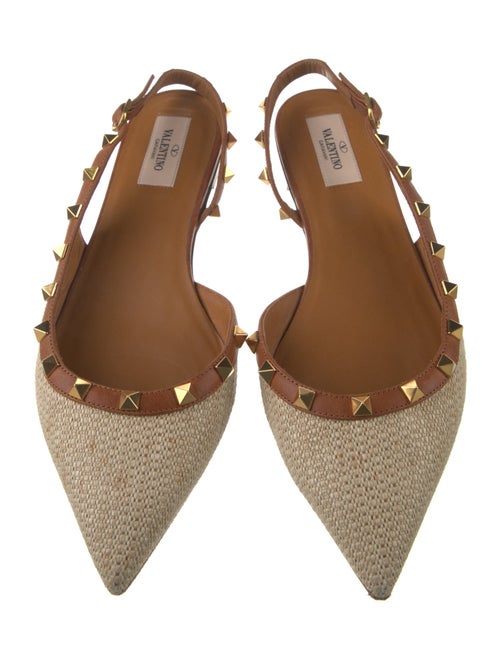 Valentino Rockstud Accents Raffia Slingback Flats