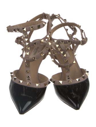 Valentino Rockstud Accents Patent Leather T-Strap Pumps