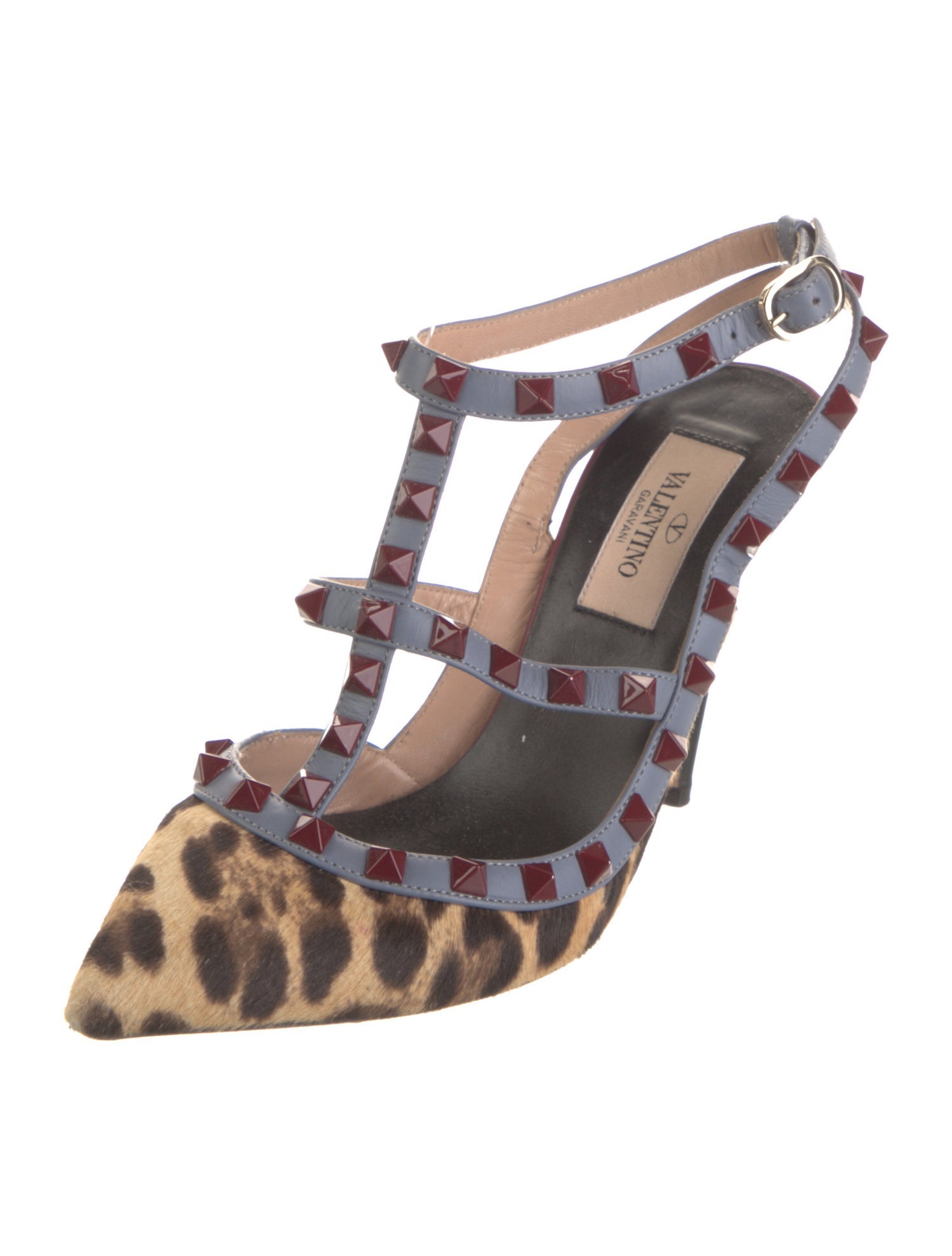 Valentino Rockstud Accents Ponyhair T-Strap Pumps