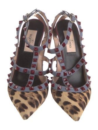 Valentino Rockstud Accents Ponyhair T-Strap Pumps