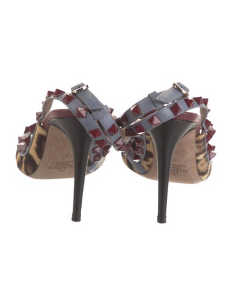 Valentino Rockstud Accents Ponyhair T-Strap Pumps