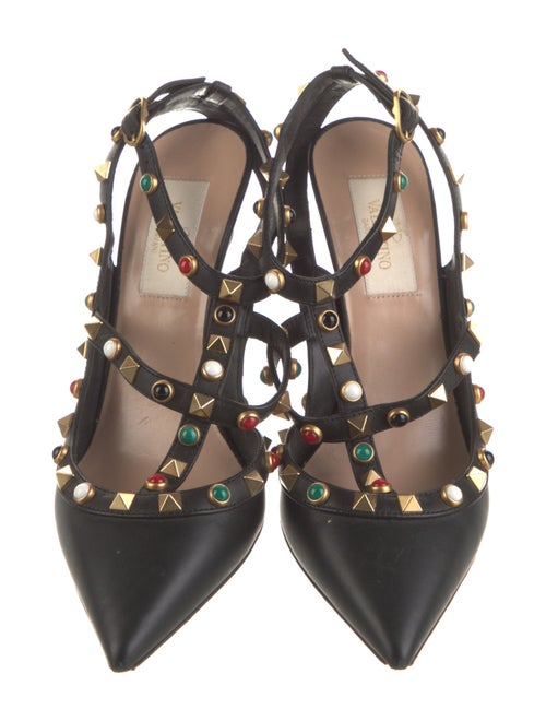 Valentino Rockstud Accents Leather T-Strap Pumps